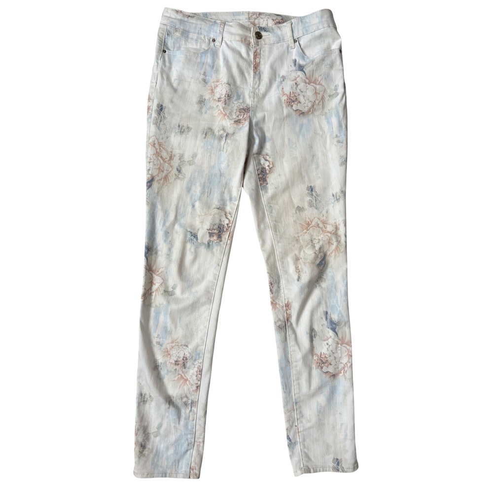 Chicos Cottagecore Fairy Size 1 Floral Watercolor Slim Leg Denim Jeggings